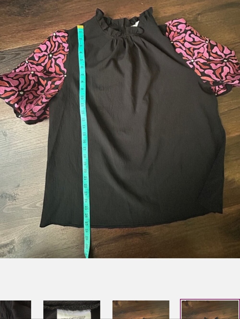 Entro Black Embroidered Puff Sleeve Blouse Top XL Boho - Picture 5 of 5